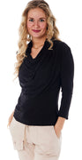 Klara bluse med vandfaldseffekt sort Likelondon