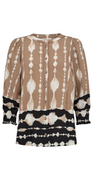 Aby bluse med print taupe gray w. black