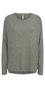 Olivia strikbluse med rund hals khaki