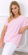 T-shirt i stribet print pink