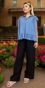 Donna bluse med peplum denim Likelondon