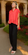 Donna bluse med peplum koral LikeLondon