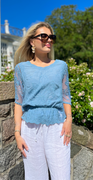 Lexi bluse med blonde elastik i taljen og flagermusærmer denim LikeLondon