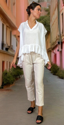 Puk bluse med peplum hvid LikeLondon