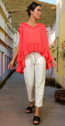 Puk bluse med peplum koral LikeLondon
