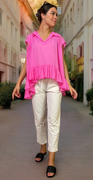 Puk bluse med peplum pink LikeLondon