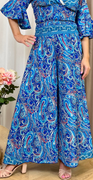 Gaia brede silke bukser med paisley print blå Likelondon