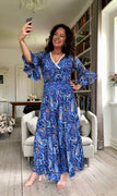 Gaia bluse i silke og paisley print navy Likelondon