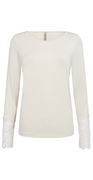 Langærmet bluse med blonde på ærmet cream