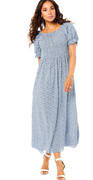 Vigga lang kjole blomsterprint denim LikeLondon