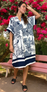 Quinn kjole med print og striber navy LikeLondon