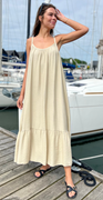 Lydia stropkjole med peplum beige LikeLondon