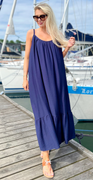 Lydia stropkjole med peplum navy LikeLondon