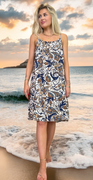 Poppy kjole med elastikkant peplum og blomster og blade navy LikeLondon
