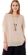 Flora ciffon bluse med halskæde beige LikeLondon
