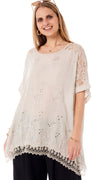 Alva bluse med broderi og blonder beige LikeLondon