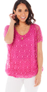 Bine bluse i mesh med elastik forneden pink LikeLondon
