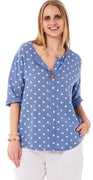 Vibe bluse med prikker og træknap denim LikeLondon