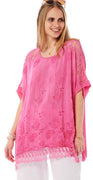 Alva bluse med broderi og blonder pink LikeLondon