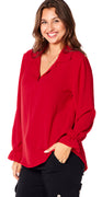 Siw bluse med v-hals rød Likelondon