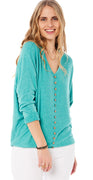 Josephine bluse med pynteknapper aqua Likelondon