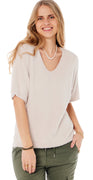 Elna kortæmet strikbluse beige Likelondon
