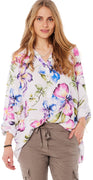 Dicte bluse med blomsterprint og opsmøg hvid Likelondon