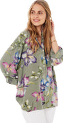 Dicte bluse med blomsterprint og opsmøg khaki Likelondon