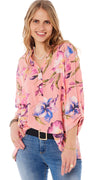 Dicte bluse med blomsterprint og opsmøg koral Likelondon