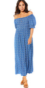 Vigga lang kjole blomsterprint royalblue LikeLondon