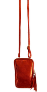 Crossbody læder mobiltaske metallic orange Likelondon