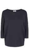 Strikbluse med 3/4 ærme navy