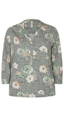 Sort mønstret bluse med grøn blomst