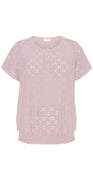 Kortærmet bluse med hulmønster pale mauve