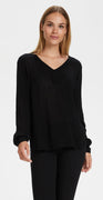 Amber bluse med v-hals sort