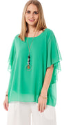 Flora ciffon bluse med halskæde aqua Likelondon