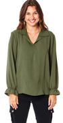 Siw bluse med v-hals army Likelondon