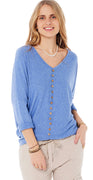 Josephine bluse med pynteknapper blå Likelondon