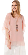 Flora ciffon bluse med halskæde rosa LikeLondon