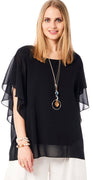 Flora ciffon bluse med halskæde sort LikeLondon