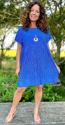 Majse kjole med lodret og vandret strib royalblue LikeLondon