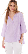 Ina stribet bluse med v-hals lys lilla LikeLondon