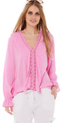 Dora blondebluse med flæse pink Likelondon