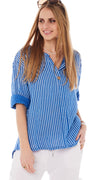 Ina stribet bluse med v-hals royalblue LikeLondon