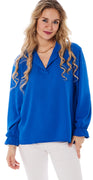 Siw bluse med v-hals royalblå Likelondon