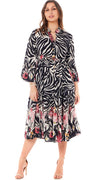 Frida kjole med zebraprint og blomster sort Likelondon