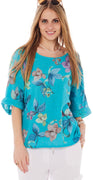 Kelly bluse med blomsterprint turkis LikeLondon