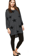GRÅ OVERSIZE TUNIKA/BLUSE MED SORTE STJERNER