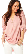 Lev uge 8 Rosa bluse med v-hals